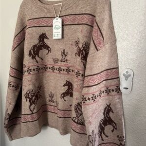 Women's Beige Horse Pattern Sweater NWT Size M
